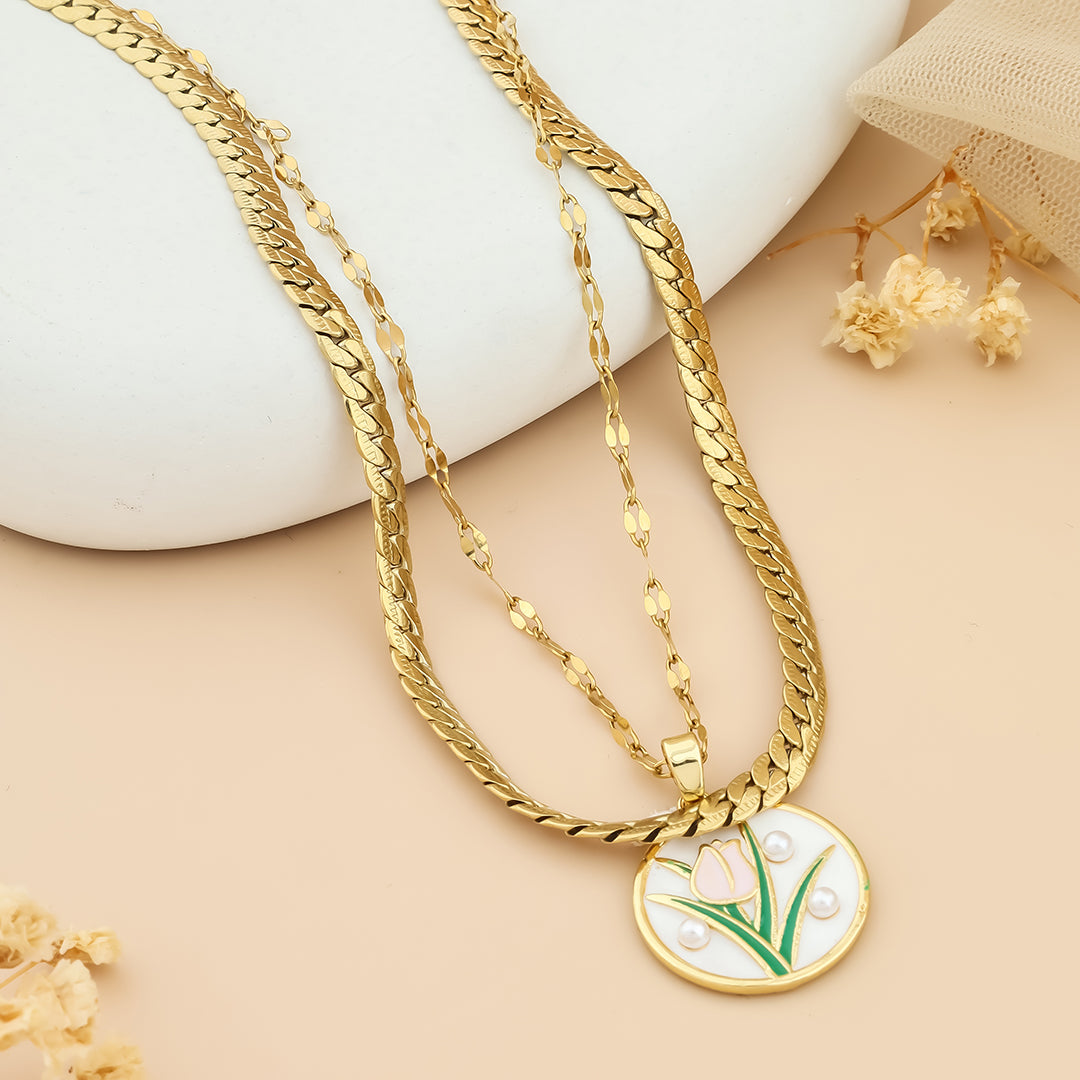 Growing Rose locket chain with classic link chain