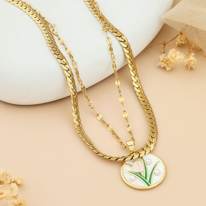 Growing Rose locket chain with classic link chain