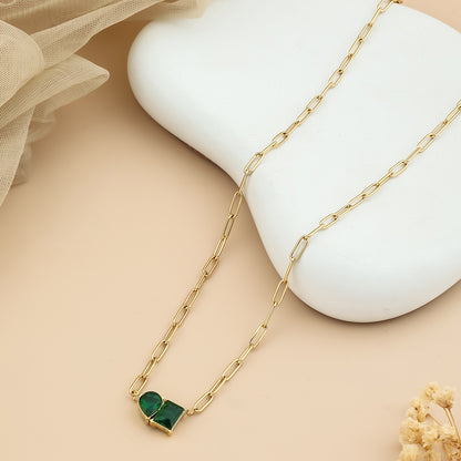 Green droplet loket with link chain