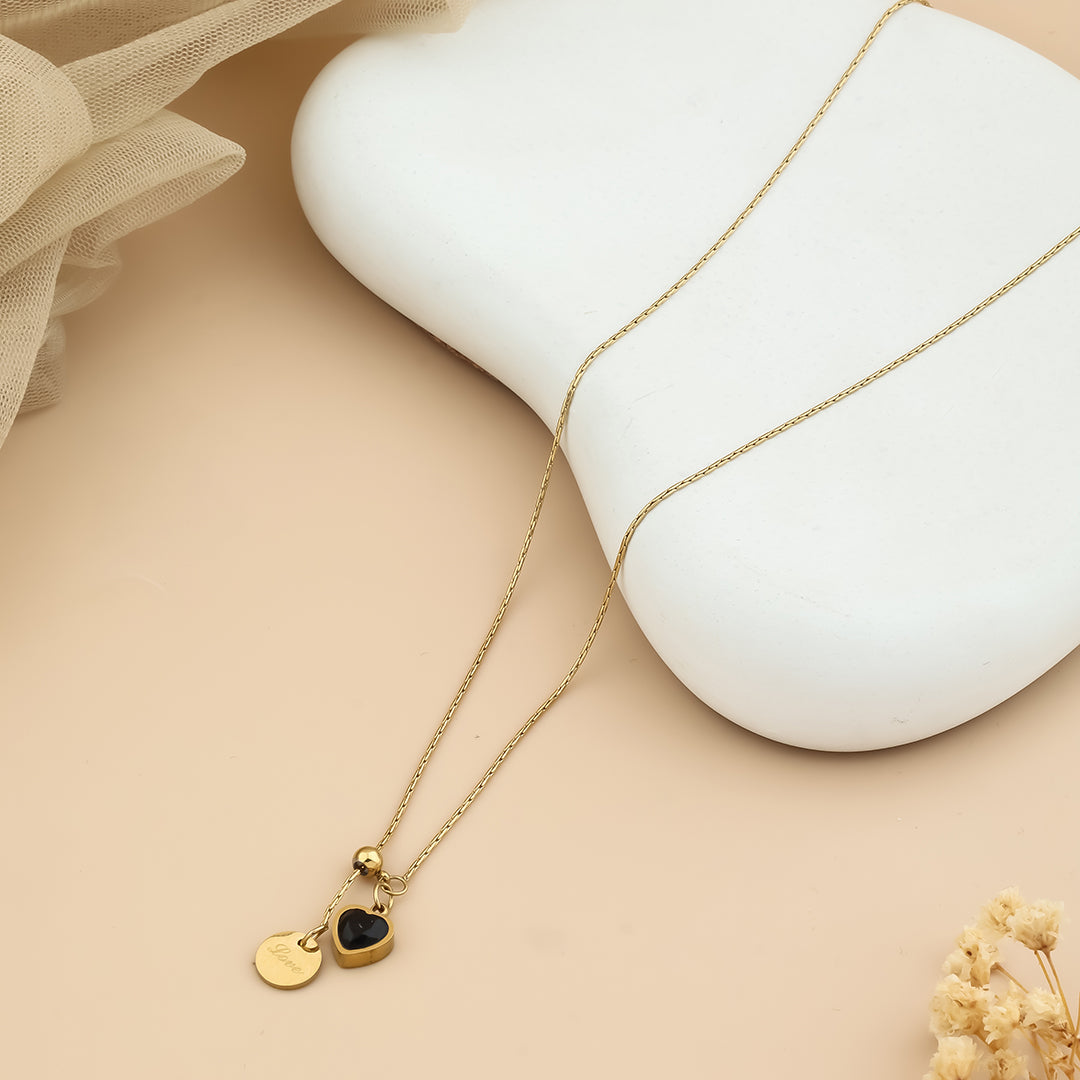 Cute Love black stone adjustable neck chain