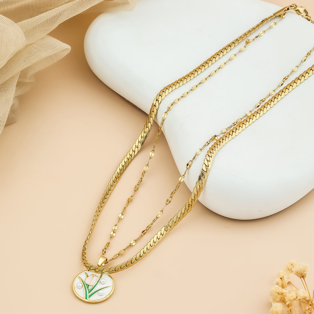 Growing Rose locket chain with classic link chain