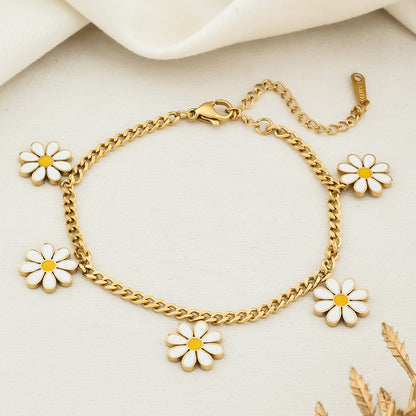 Minimal white flower chain bracelet